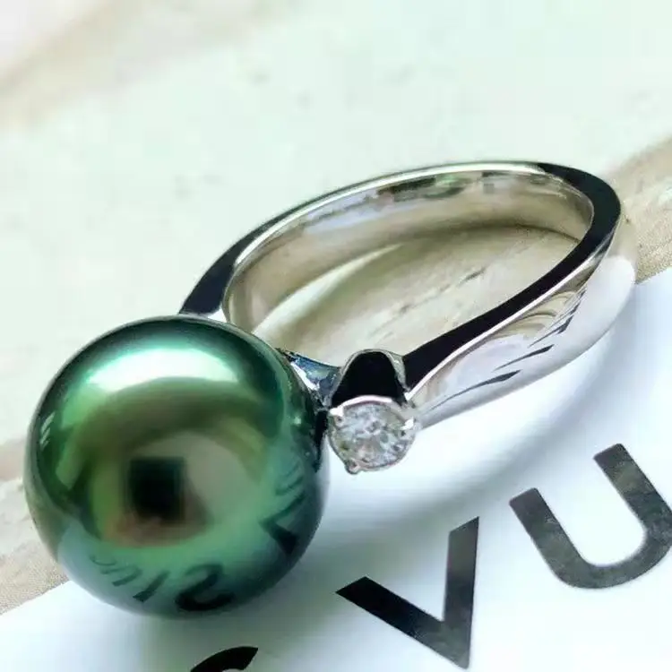 

Кольцо из черного жемчуга Таити, натуральное кольцо с зеленым морским жемчугом, круглая чрезвычайно прочная искусственная жемчужина