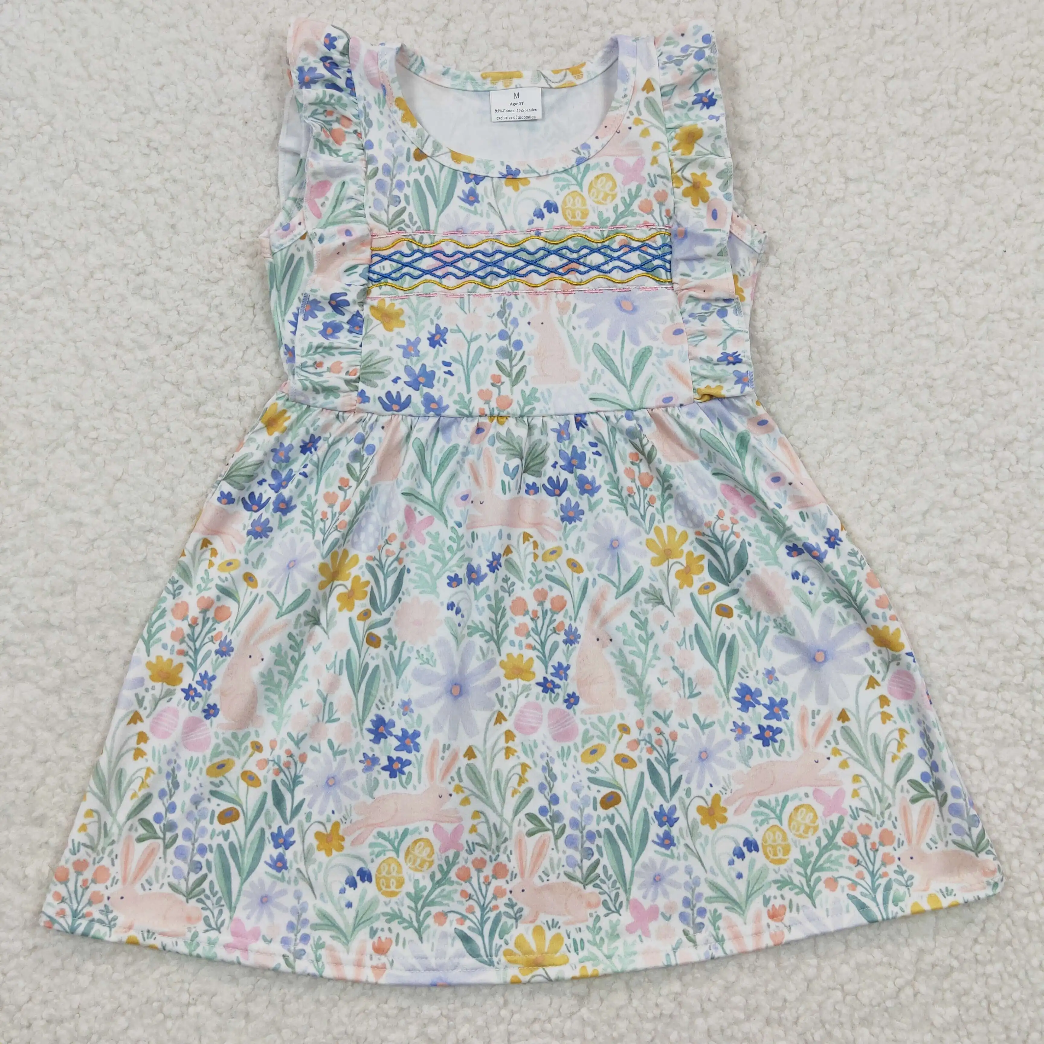 

GSD0263 Kids Easter Clothes Milk Silk Short Sleeve Embroidery Print Baby Girl Dresses