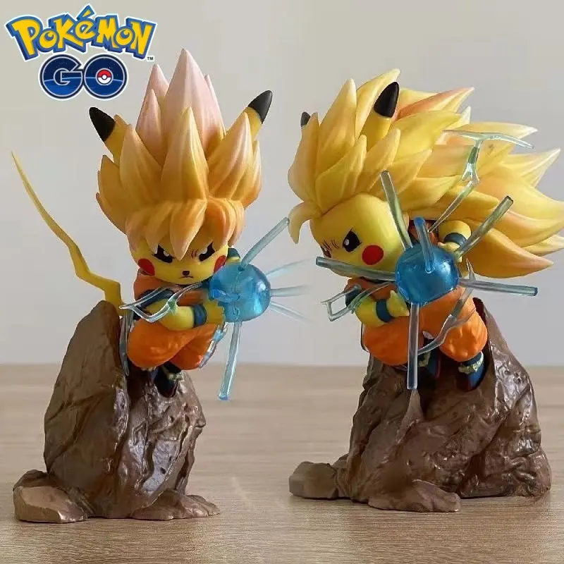 Новый Seven Dragon Ball Saiyan Pikachu Cos Sun Wukong Super Two Form Three Q Version Scene ПВХ Модель Орнамент ручной