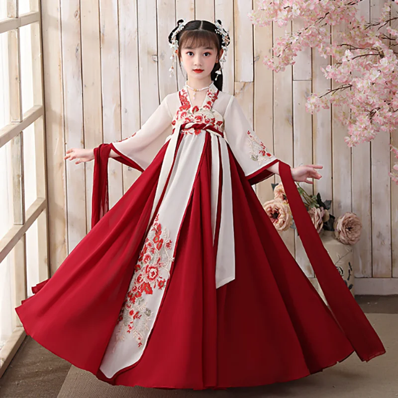 

Chinese Hanfu Dress Girls Children Princess Cosplay Costume Party Birthday Gift Summer Chiffon Dress Tang Hanfu For 3-15T Girls