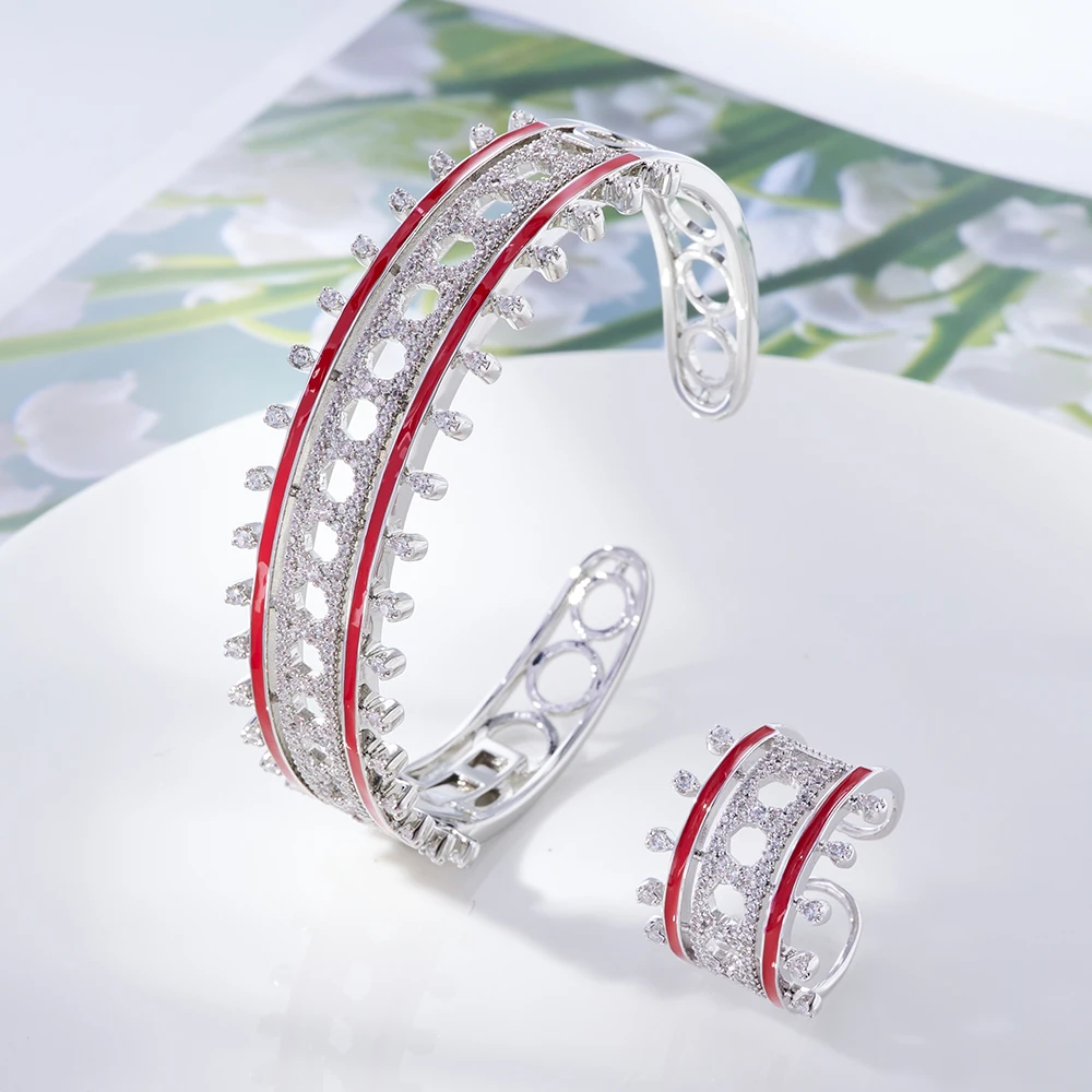 Tirm 2 шт. Набор браслета для женщин фианиты искусственный браслет кольцо Дубай