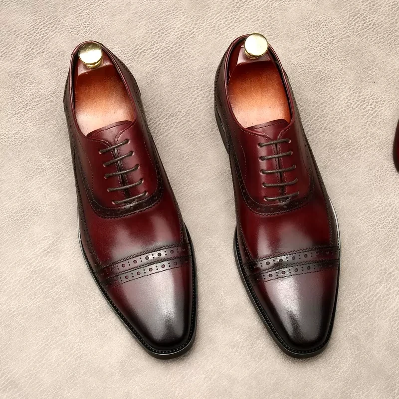 

New Arrival Men Oxford Genuine Leather Dress Shoes Lace Up Italy Formal Shoe Wedding Business Black Coffee Color Party Shoe Men