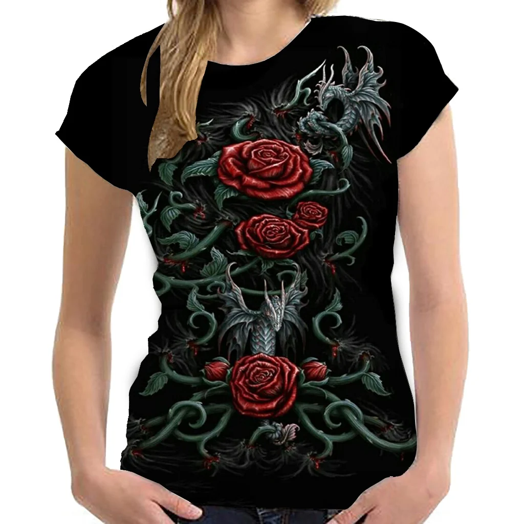 

2022 Hot Sale Beautiful Rose 3D Printing T-Shirt Women Fashion Short Sleeve Comfortable Street Sportswear