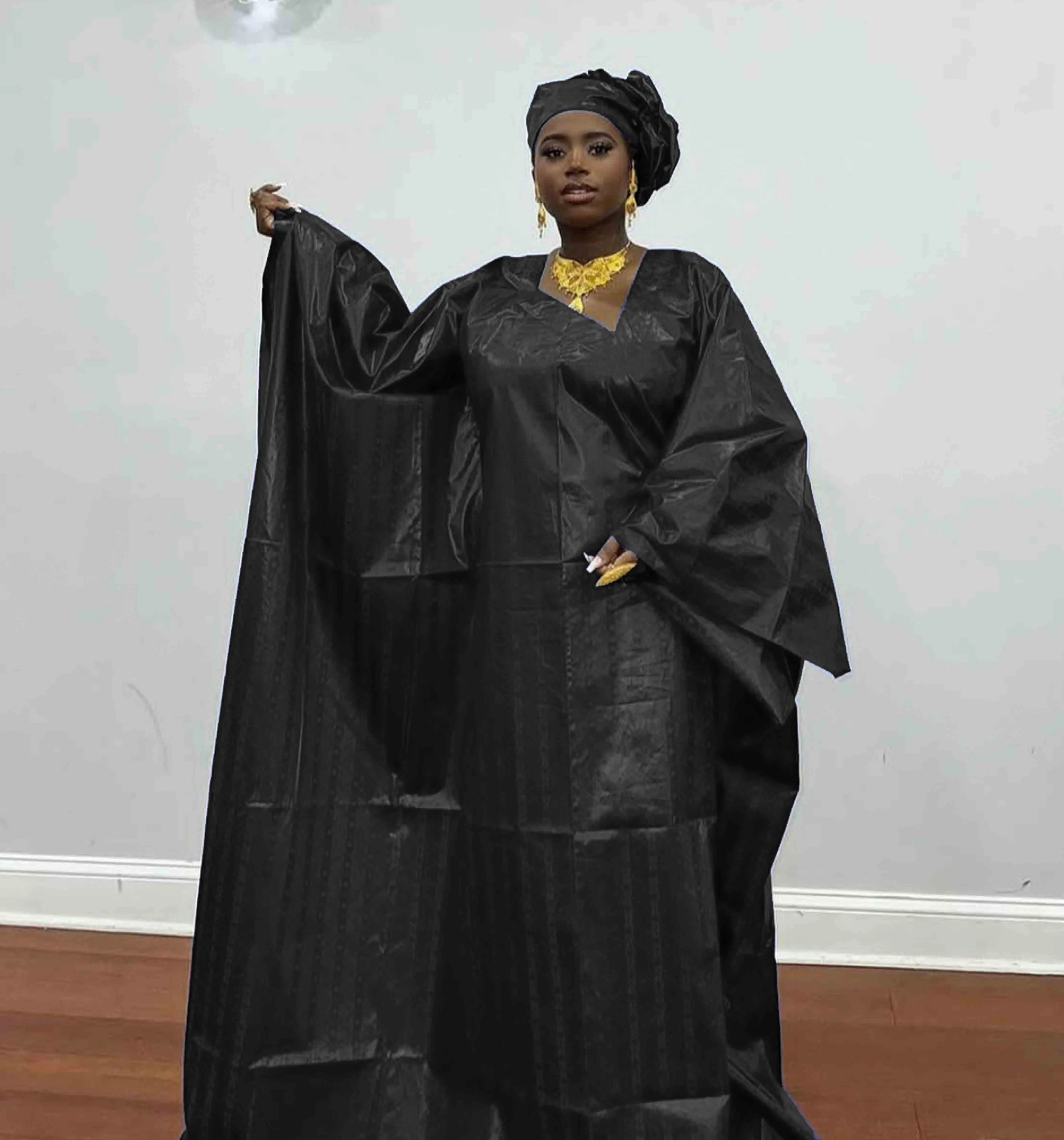 Stylish Bazin Loose Dress Perfect for Everyday Wear Parties and Gatherings - Long with Matching Headscarf