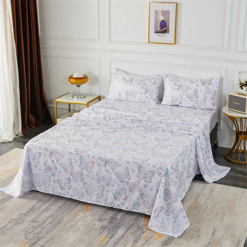 

4PCS Bedding Comforter Set Mattress Duvet Cover Reticle Butterfly Bronzing Single Double Linen Deluxe Twin Queen and Pillowcase