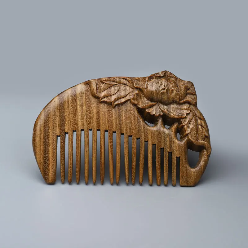 

Wooden Portable Massage Hair Combs Handmade Decorative Carved Lotus Pattern Hollow Out Natural Sandalwood Comb with Tassels