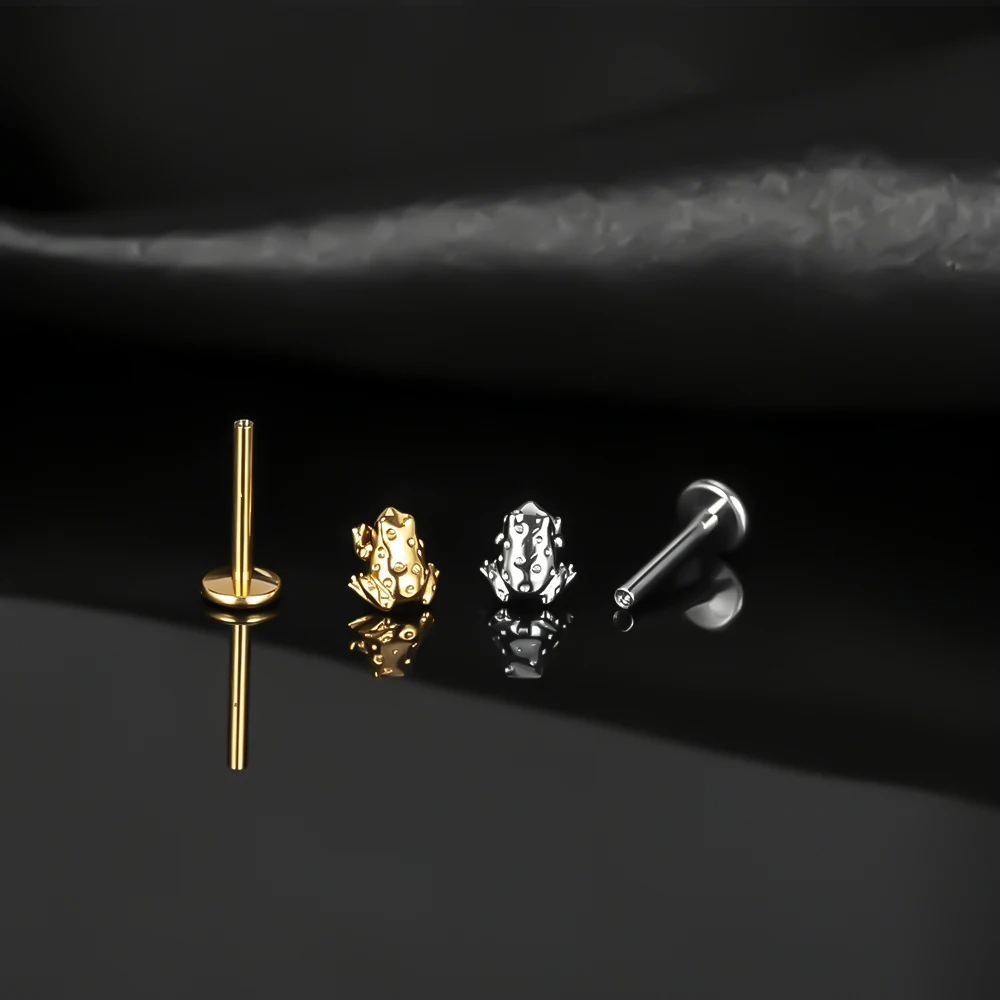 Фото Doearko 1 шт. G23 Титановая миниатюрная серьга-геликс в форме лягушки 16G, милая 3D-лягушка, пирсинг для трагуса, мочки уха, хряща, лабрет, украшение для губ №4