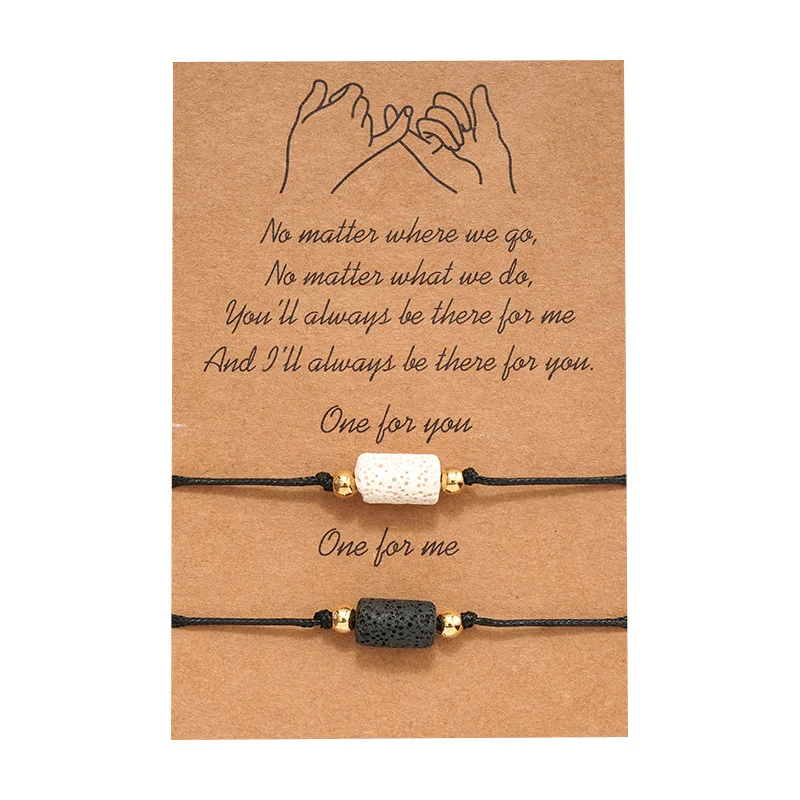

TULX 2pcs Black Thread Bracelet Couple Volcanic Stone Charm Bracelet Handmade Adjustable Rope Women Man Lucky Wish Jewelry