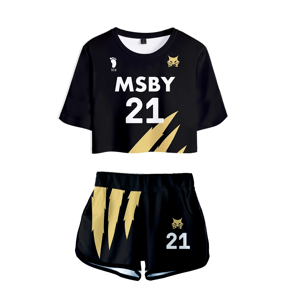 

Классические пикантные шорты с коротким рукавом MSBY Young манга Haikyuu с 3D принтом + Симпатичные футболки с принтом росы пупка красивые костюмы дл...