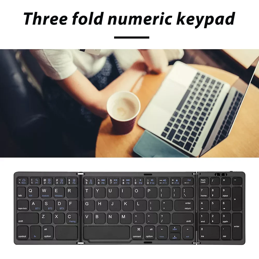 

2023NEW Bluetooth-Compatible Keyboard Multi-Function Folding Keyboard 81 Keys Touchpad Keypad Rechargeable for IOS Android Windo