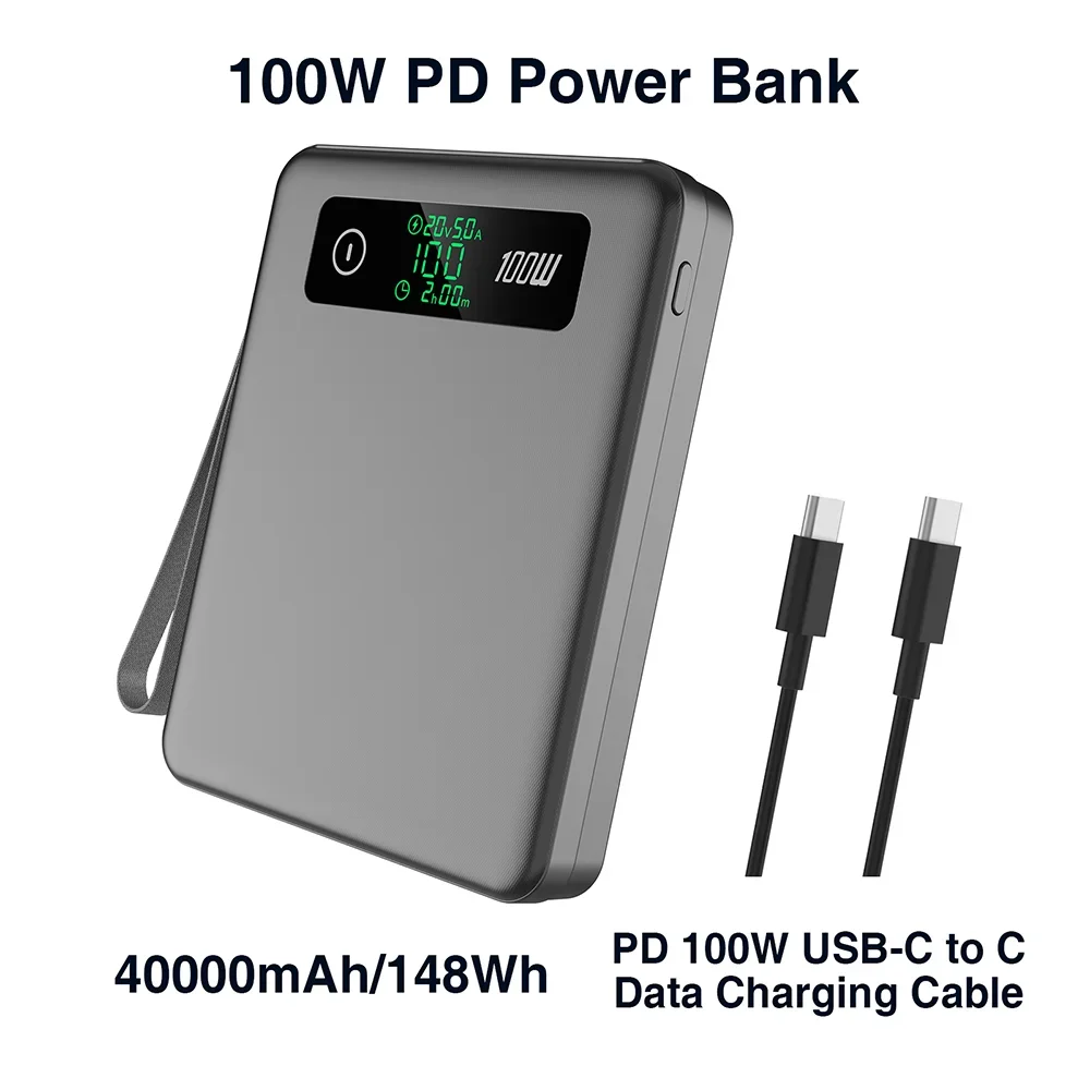 Большая емкость 40000 мАч 148 Втч PD 100 Вт Power Bank тонкая портативная быстрая зарядка для