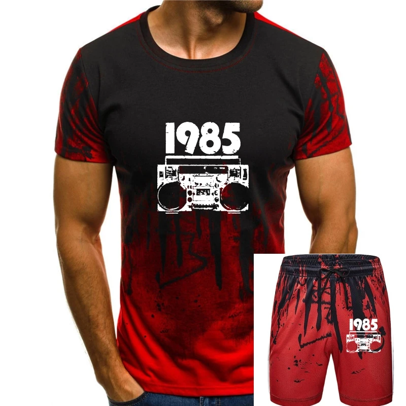 top Unisex T Shirt Boombox Distressed Graphic Printed T-Shirt tees Men tshirt 1985