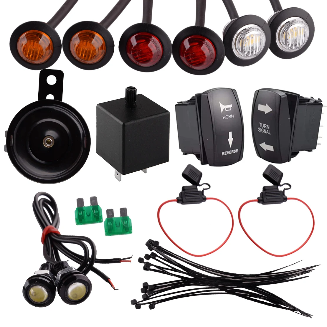 Turn Signal Horn Reverse Rocker Switch LED Light Kit Fit for Honda Golf Cart Polaris Kawasaki Yamaha ATV UTV Arctic Cat Can-Am