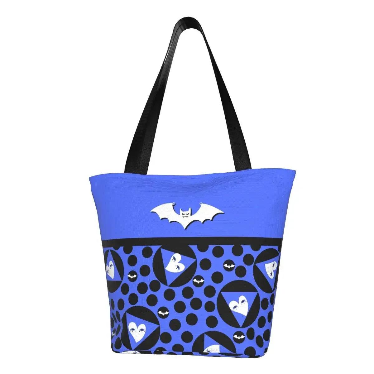 

Модные сумки-тоуты с принтом в горошек и белыми летучими мышами и сердцами, сумка-шоппер из переработанной холщовой ткани, сумка через плечо с затемненной ведьмой