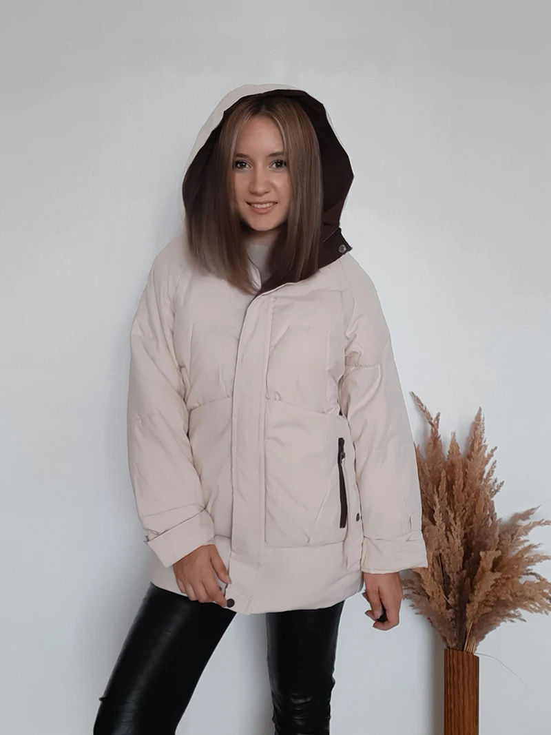 2021 Thick Hooded Down Jackets with Pocket Cotton Long Warm Padded Parka for Female Women Loose Casual Solid Color Winter Coats