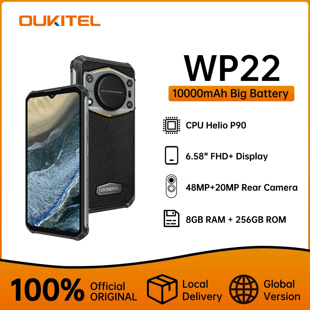 

Oukitel WP22 Rugged Cell Phones 6.58" FHD+ 10000mAh 8GB+256GB Mobile Phone 48MP Helio P90 Smartphone Android 13