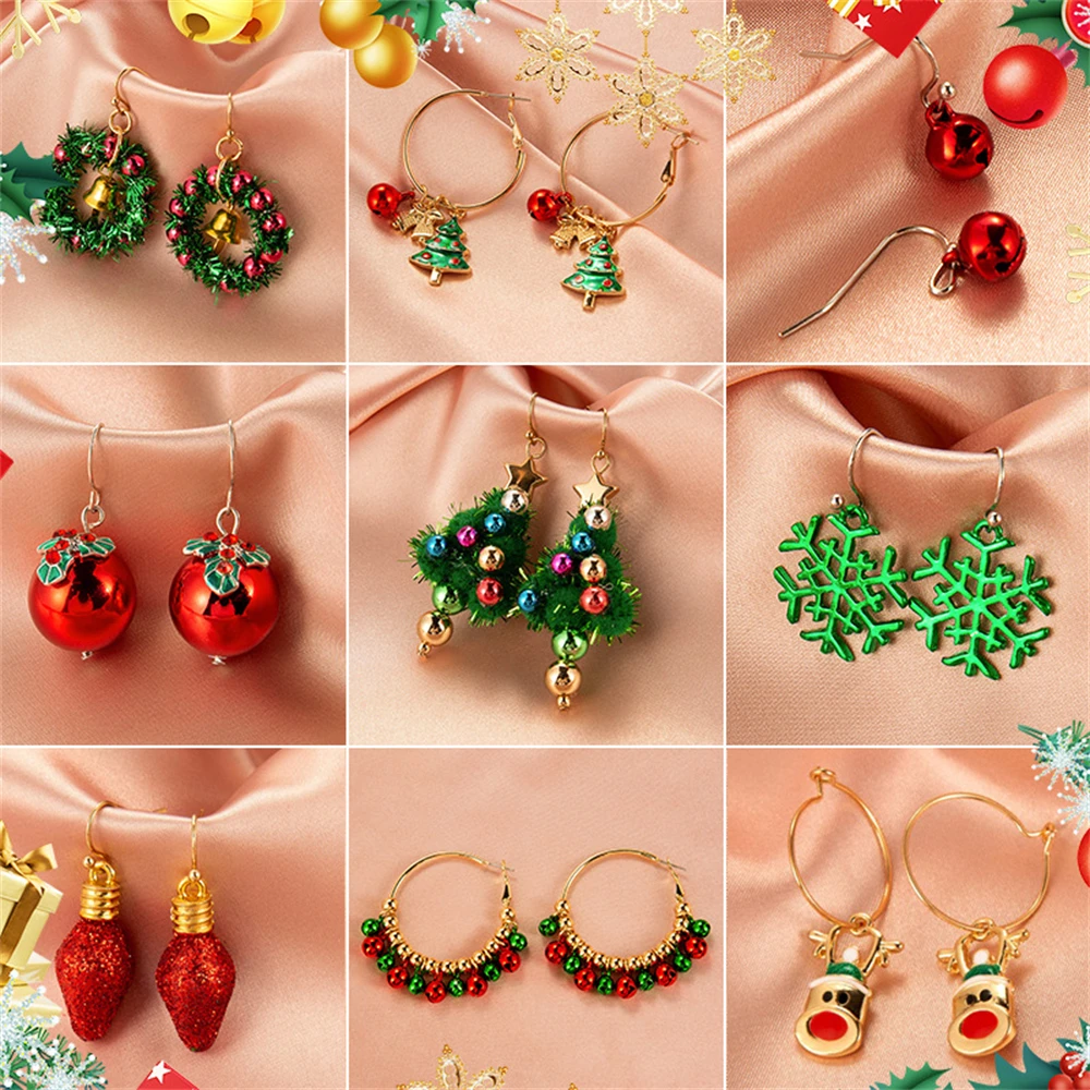 

Christmas 2023 Earrings Set for Women Xmas Tree Bell Hoop Earring Snowflake Snowman Ear Studs Elk Hat Ring Trendy Jewelry Gifts