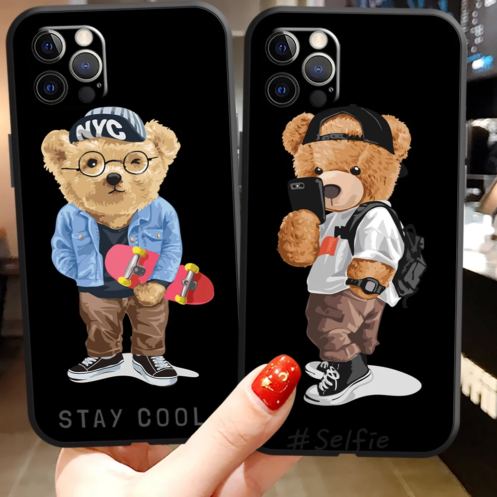 

Fashion Bear Cute Brand Phone Case For iPhone 11 12 13 Pro MAX 12 13 Mini XR XS SE 2020 5 6 7 8 Plus Soft TPU Funda Back Cover