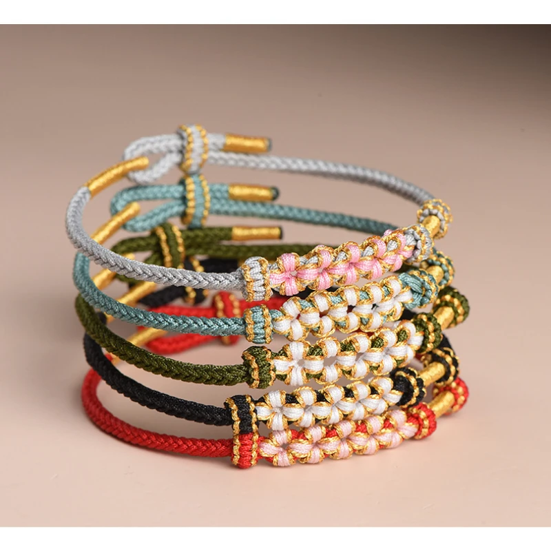 

Hand Rope Peach Blossom Adjustable Chinese National Style Bracelet Women's Woven Hand Strap Retro Hand-knitted Bracelet Jewelry