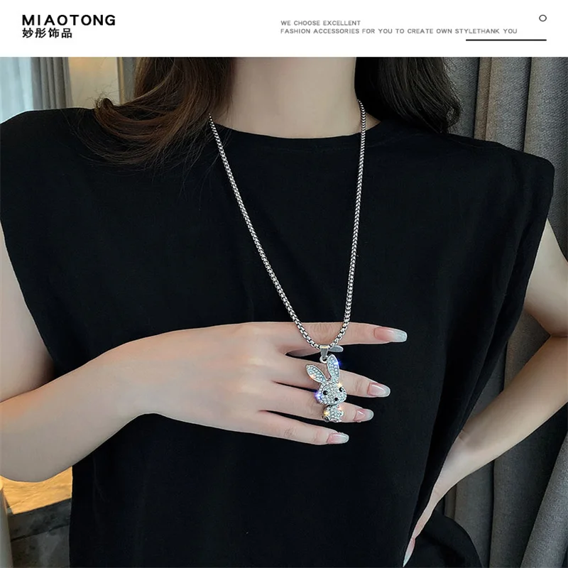 Длинное колье Wu из титановой стали в стиле хип-хоп |