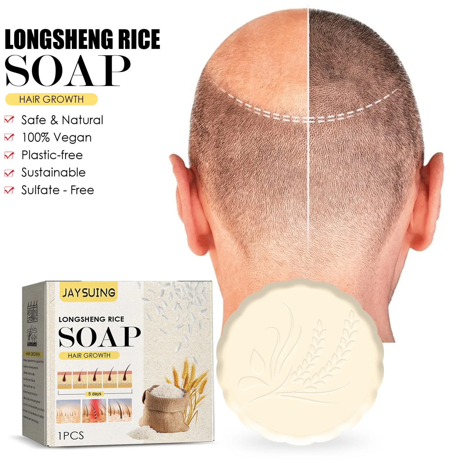 

HEALLOR Rice Water Shampoo Bar Hair Growth Shampoo Soap Fast Hair Growth Dense Regrowth Rice Soap Hair Thickening Care