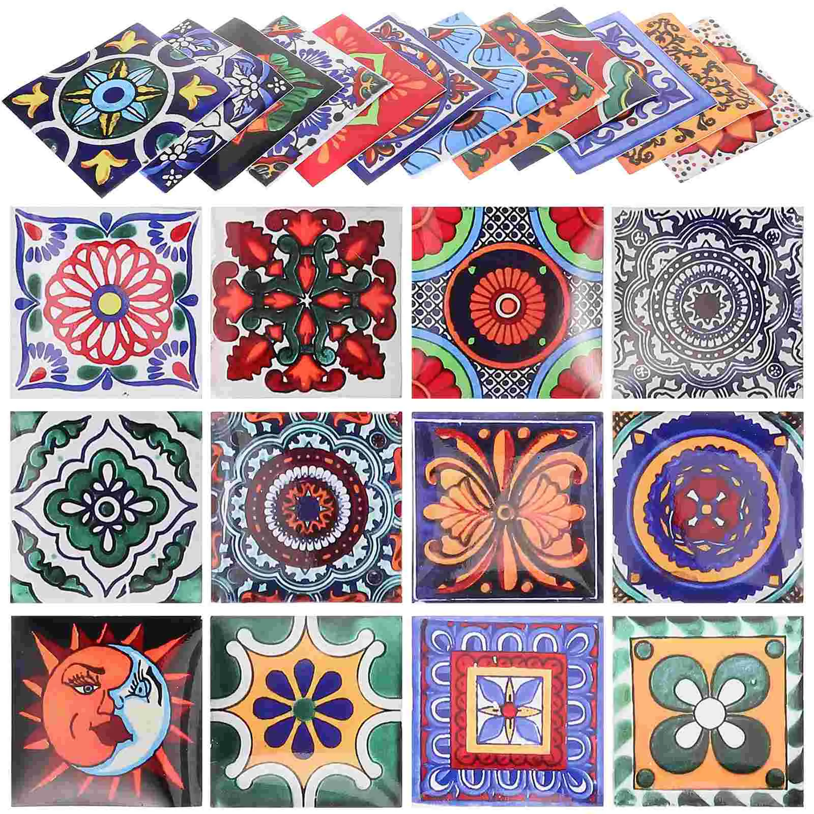 

24 Sheets Moroccan Decor Vintage Tile Stickers Kitchen Backsplash Peel Brick Trim Wall Tiles Pvc
