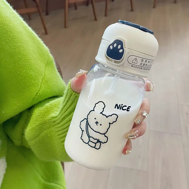 Kawaii Bear Клубничная бутылка для воды с соломинкой Для детей Девочка путешествие