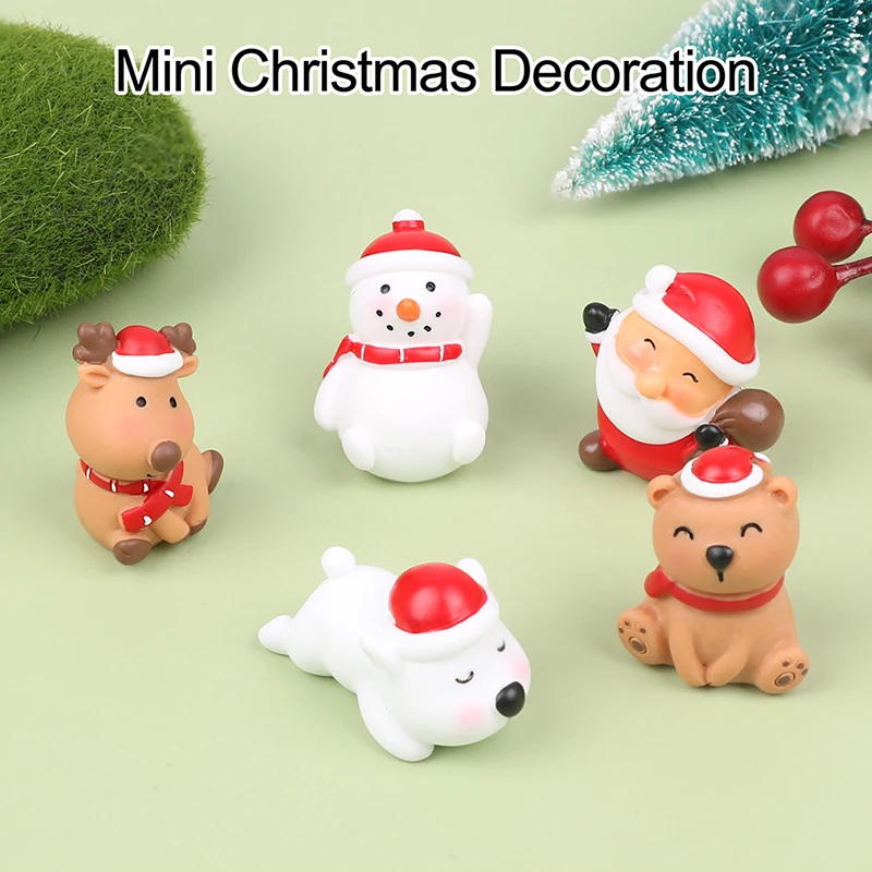 

Mini Christmas Decoration Santa Elk Christmas Figurines Fairy Garden Decor Snow Landscape Model Ornaments Resin Miniatures