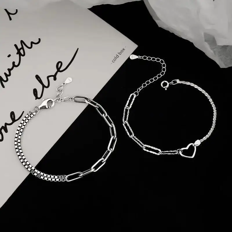 

KunJoe 2022 New Heart Couple Bracelet Korean Trend Simple Chain Bracelet For Men Women Punk Goth Jewelry Accessories Wholesale