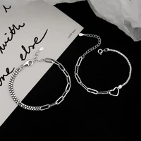 kunjoe 2022 new heart couple bracelet korean trend simple chain bracelet for men women punk goth jewelry accessories wholesale