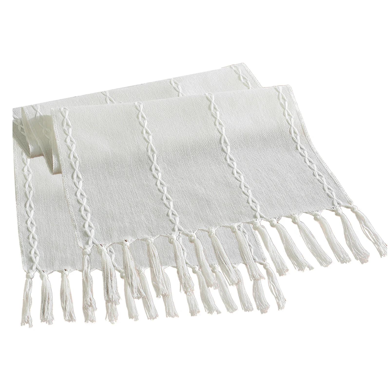 

Farmhouse Cover Beige Rustic Home Decor Hotel Dinning Room Wedding Nordic Style Table Runner Cotton Linen With Tassels Party
