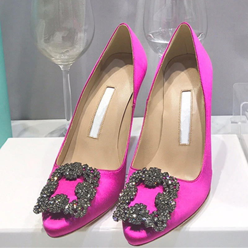 2023 European and American women's new high-heeled diamond buckle decorative shoes