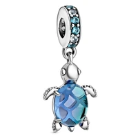 authentic 925 sterling silver moments murano glass sea turtle with crystal dangle charm fit pandora bracelet necklace jewelry