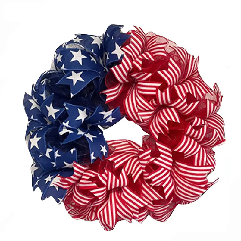 

July 4th Wreath Patriotic Americana Wreath Handcrafted Memorial Day Wreath Festival Garland Decoration