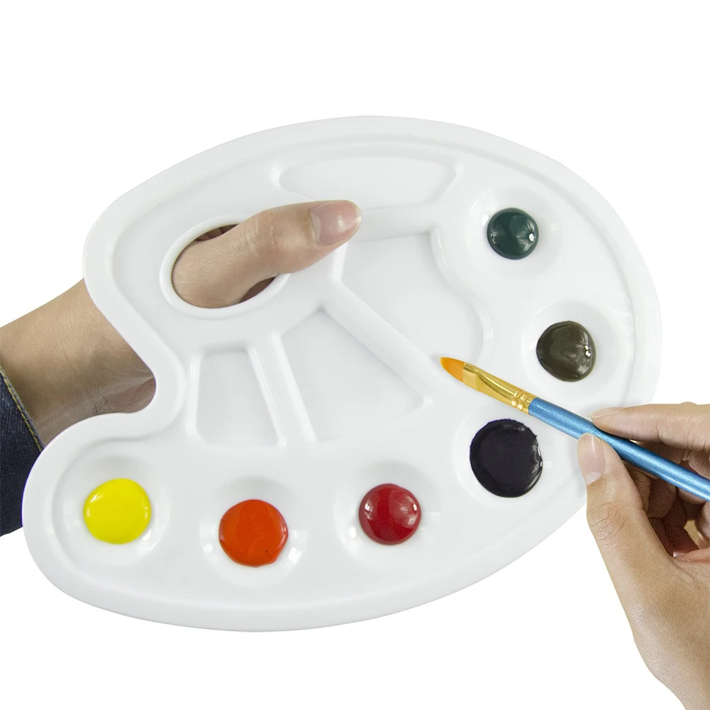

6pcs Kids Palette School Art Supplies Student Paint Pallet 10 Wells With Thumb Hole Plastic Drawing Tray Painting Pallet