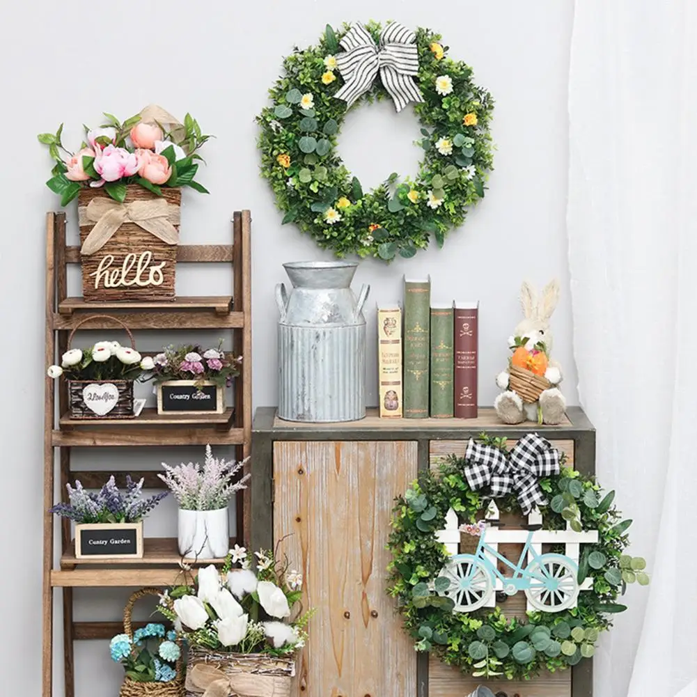 

Шикарный искусственный венок, круглый искусственный венок, клетчатый бант, кольцо из ротанга, искусственный венок, декоративная подвеска д...