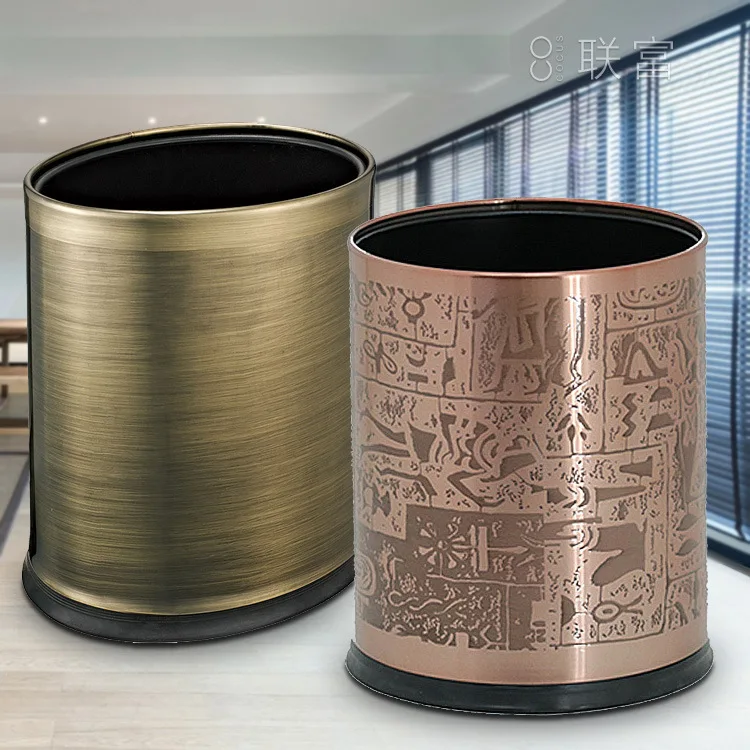 

Винтажная корзина для мусора для гостевых комнат, двухслойная корзина для комнаты, с бронзовой резьбой, в новом китайском стиле для отеля, чайной комнаты, кофейни,