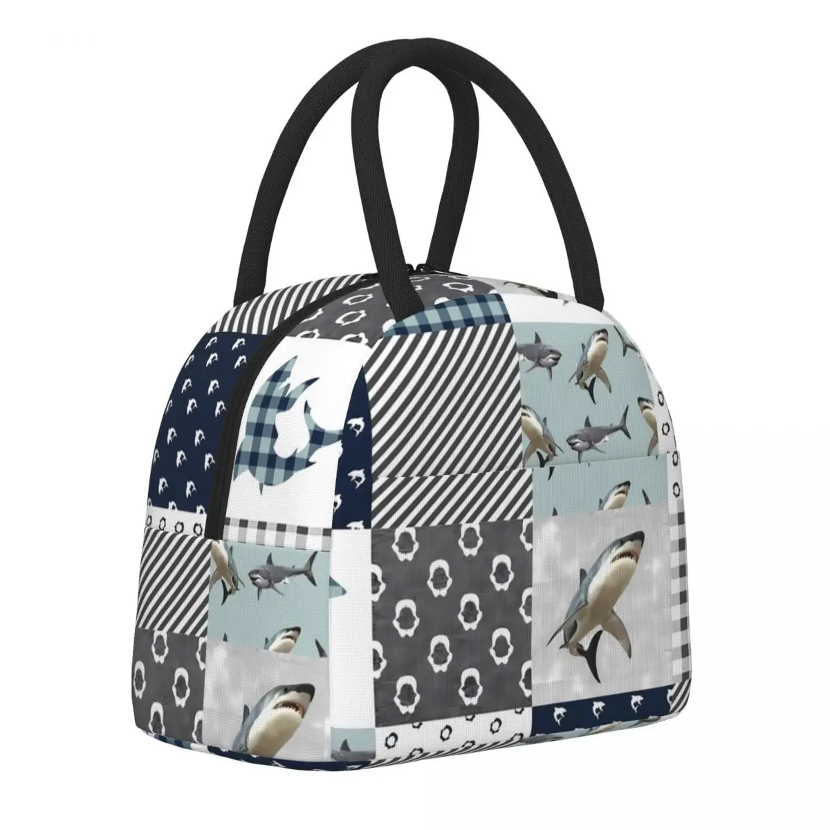 

Shark Print Lunch Bag For Women Animal Checkerboard Lunch Box Cute Picnic Cooler Bag Portable Zipper Oxford Thermal Lunch Bags