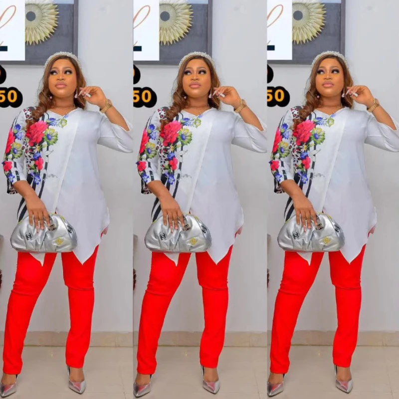 

2 Piece Set Africa Clothes African Dashiki New Dashiki Fashion Suit (Top And Trousers) Super Elastic Party Plus Size For Lady