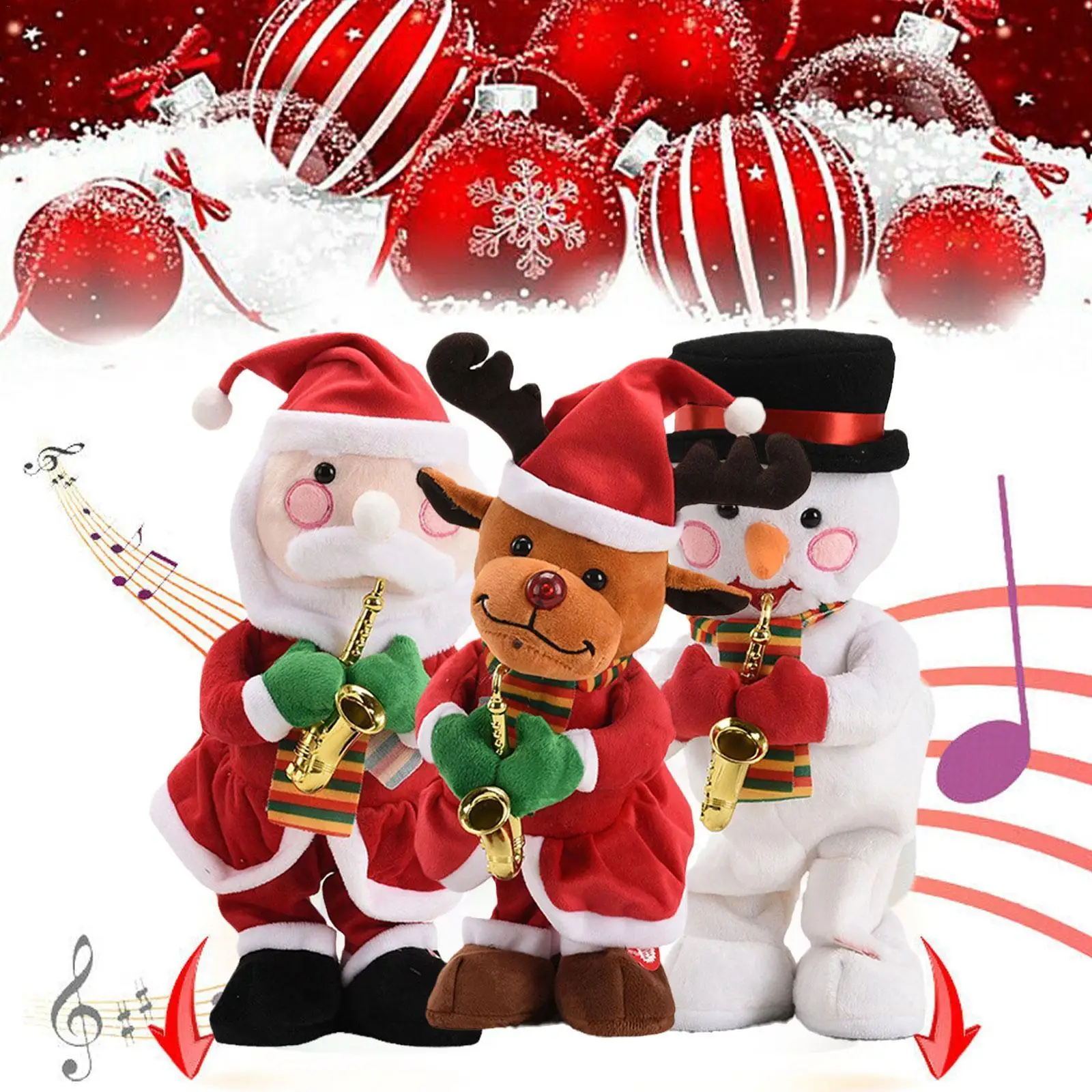

Рождественская электрическая плюшевая игрушка Санта-Клауса, саксофон, снеговик, танцевальная игрушка, Поющая и покручивающаяся игрушка, кр...