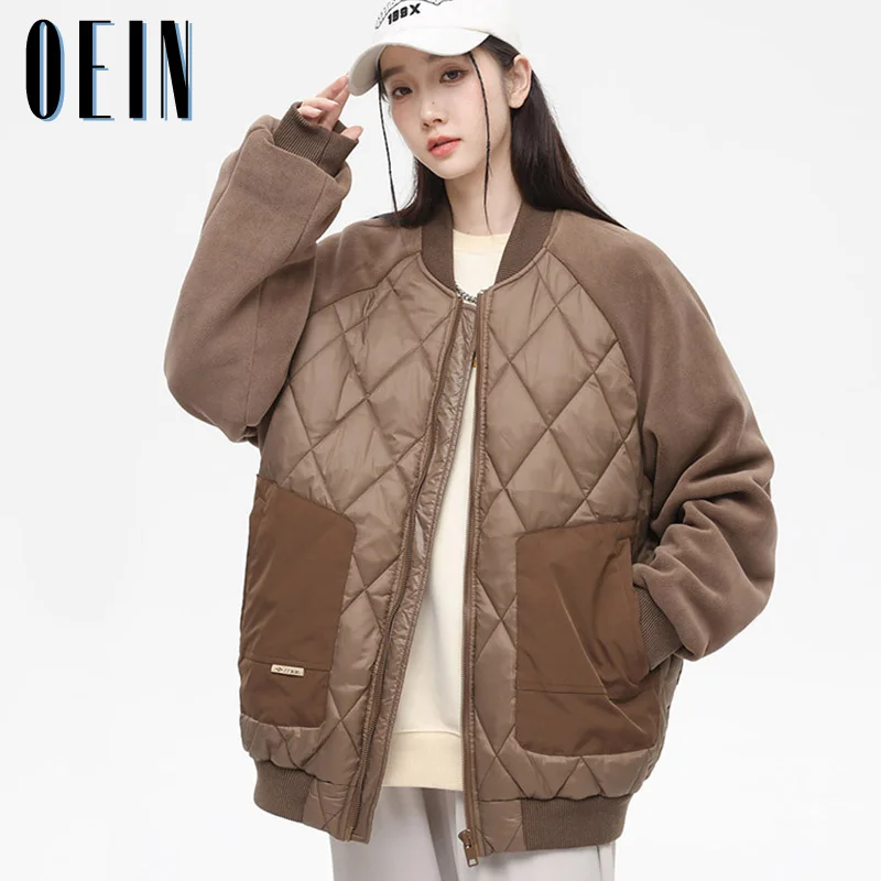 

Женская винтажная куртка-пуховик на молнии, теплая куртка большого размера в Корейском стиле, бейсбольная куртка на осень и зиму, 2023