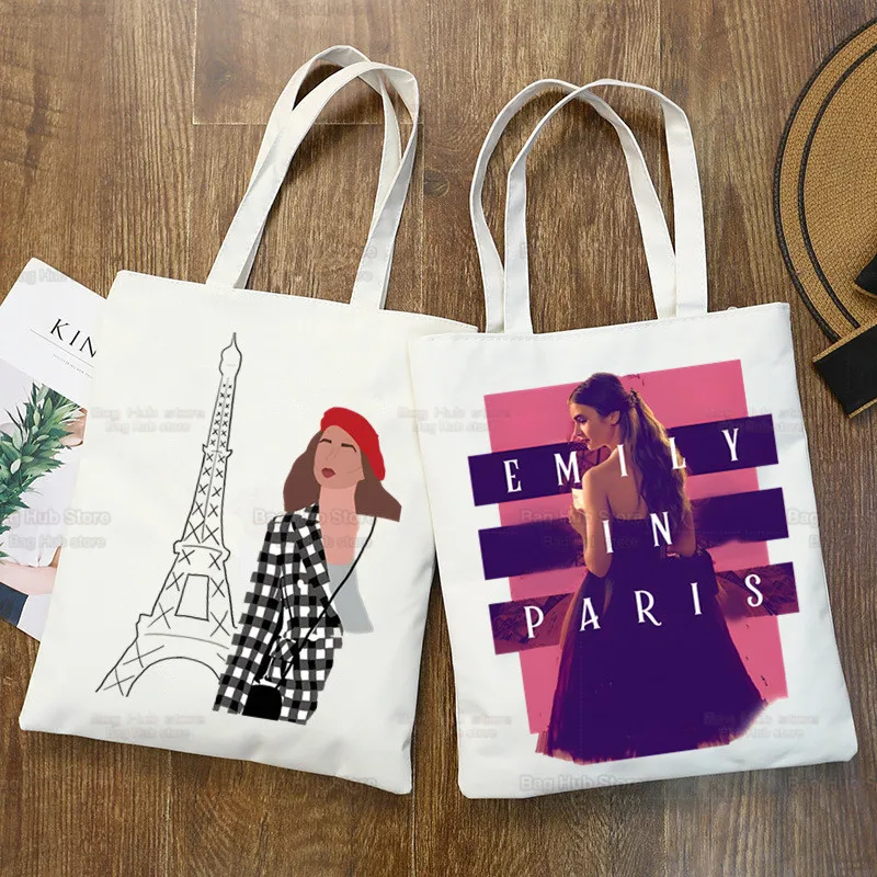 

Emily In Paris Creative Canvas Tote Bag Eco Shopping Bag Large Capacity Shoulder Bag Women Female Foldable Beach Shopper Bag