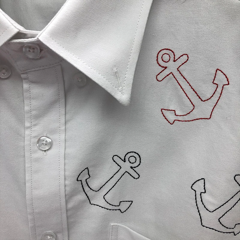 TB THOM Men's Shirt Clothing Solid White Top Fashion Brand Anchor Embroidery Slim Casual Fine Cotton Long Sleeve Women's Shirts