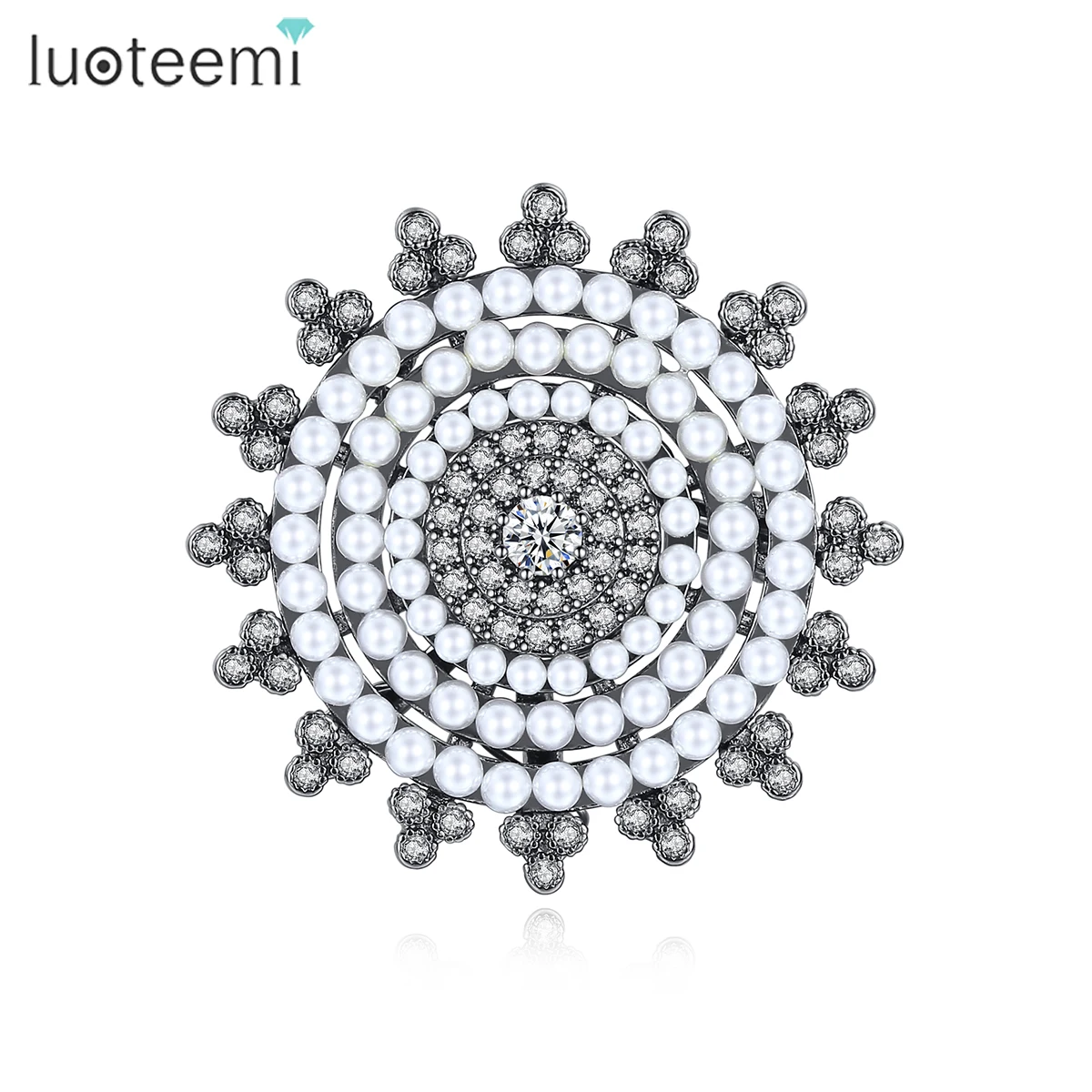 

LUOTEEMI Famous Brand Fashion Big Round Snowflake Brooches Multiple Shell Pearls Christmas Gifts for Friends Winter Sweet Gifts