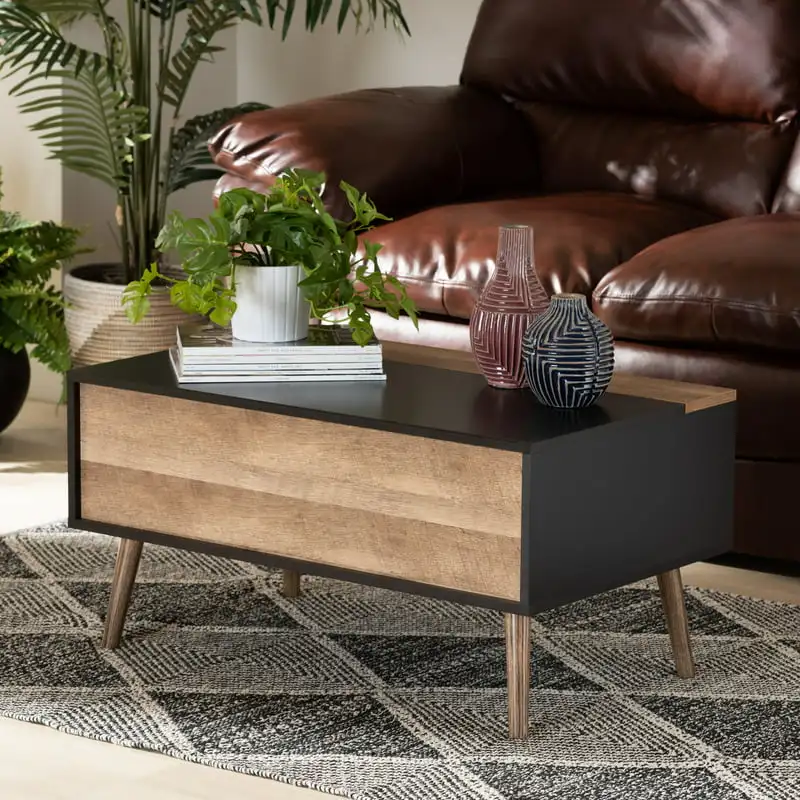 

and Contemporary Two-Tone Black and Rustic Finished Wood Lift Coffee Table with STORAGE Compartment