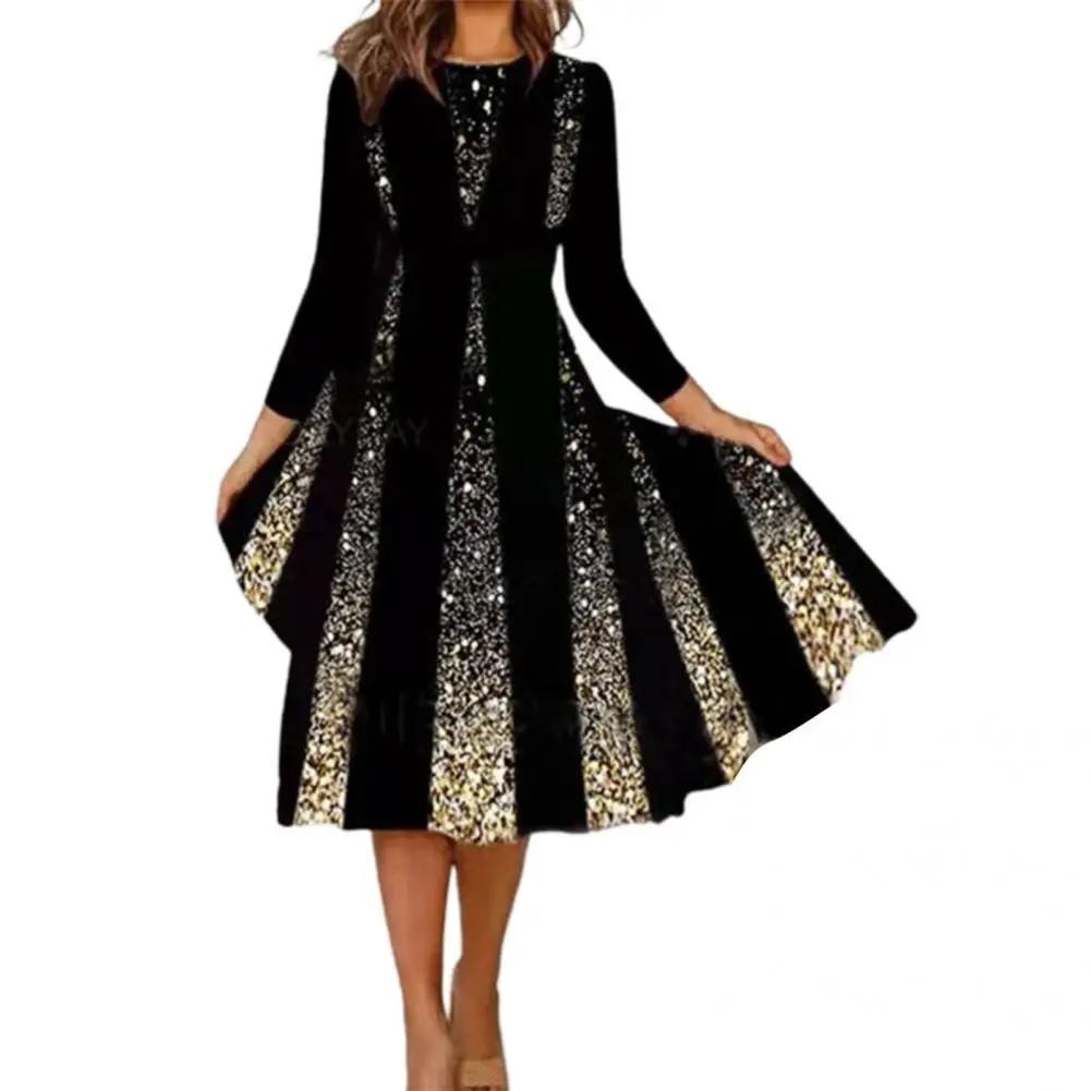 

Plus Size Women Dress Knee Length Individual Women Dress Crew Neck Lady Dress