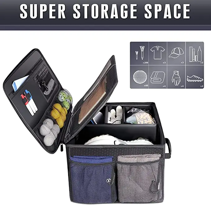 Champkey Golf Trunk Organizer Storage-Portable and Foldable Golf Travel Storage Locker Ideal for Travel Golf and Car Golf
