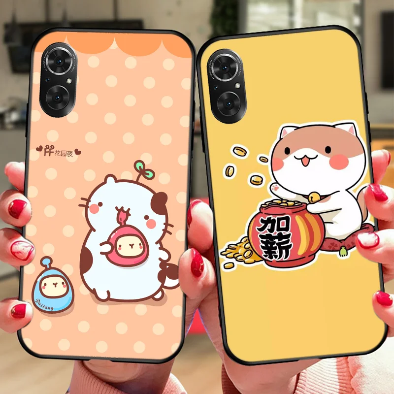 

Cute funny cartoon cat phone case For huawei P50 P40 nova 7 8 pro se phone case For honor 50 30 pro 50se Black silicone case