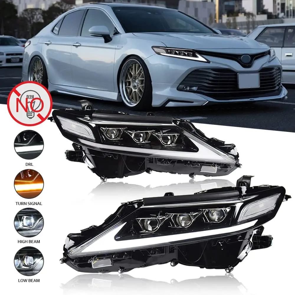 

LED Headlights For Toyota Camry 2018-2021 Assembly 8th Gen Accessories Halo Housing Projector Lens Clear Sequential