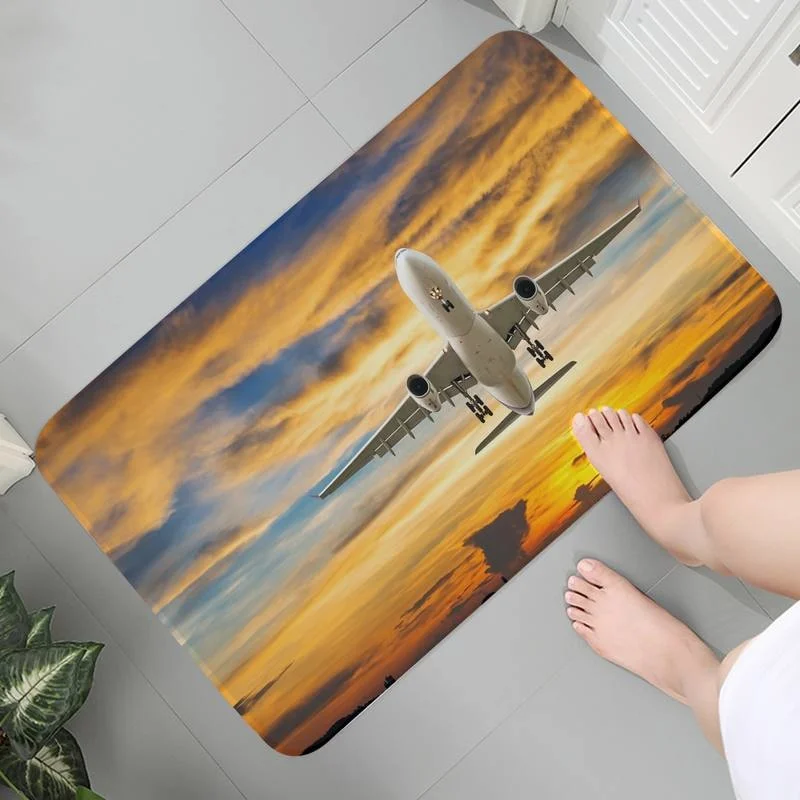 

Memory Entrance Bathroom Carpet Anti-slip Flannel Rug Mats Modern Foam Airplane Flying in the Sky Prayer Rug Lounge Rug